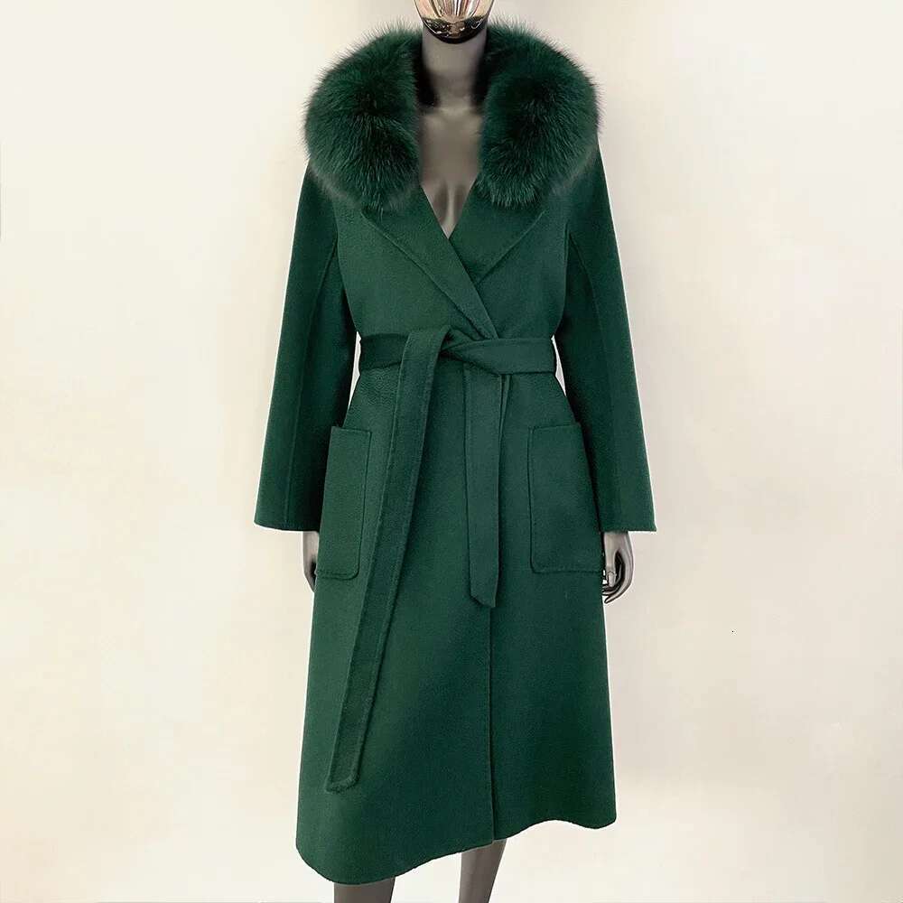 Women Warm Outerwear Casual Winter Natural Real Fox Clothes For Lady Long Fur Coat Woolen Ladies Handmade Wool Jacket