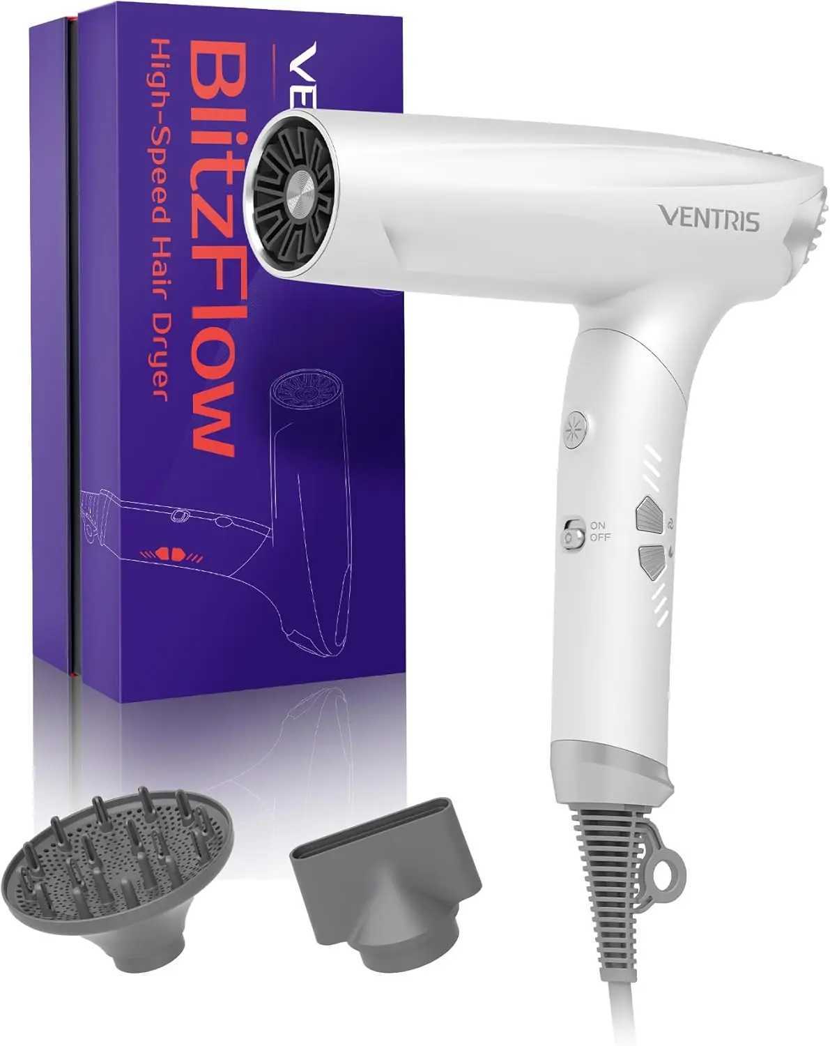 Ionic hair dryer magnetic diffuser high-speed styling hair dryer lightweight and foldable suitable for travel hair dryers W241018