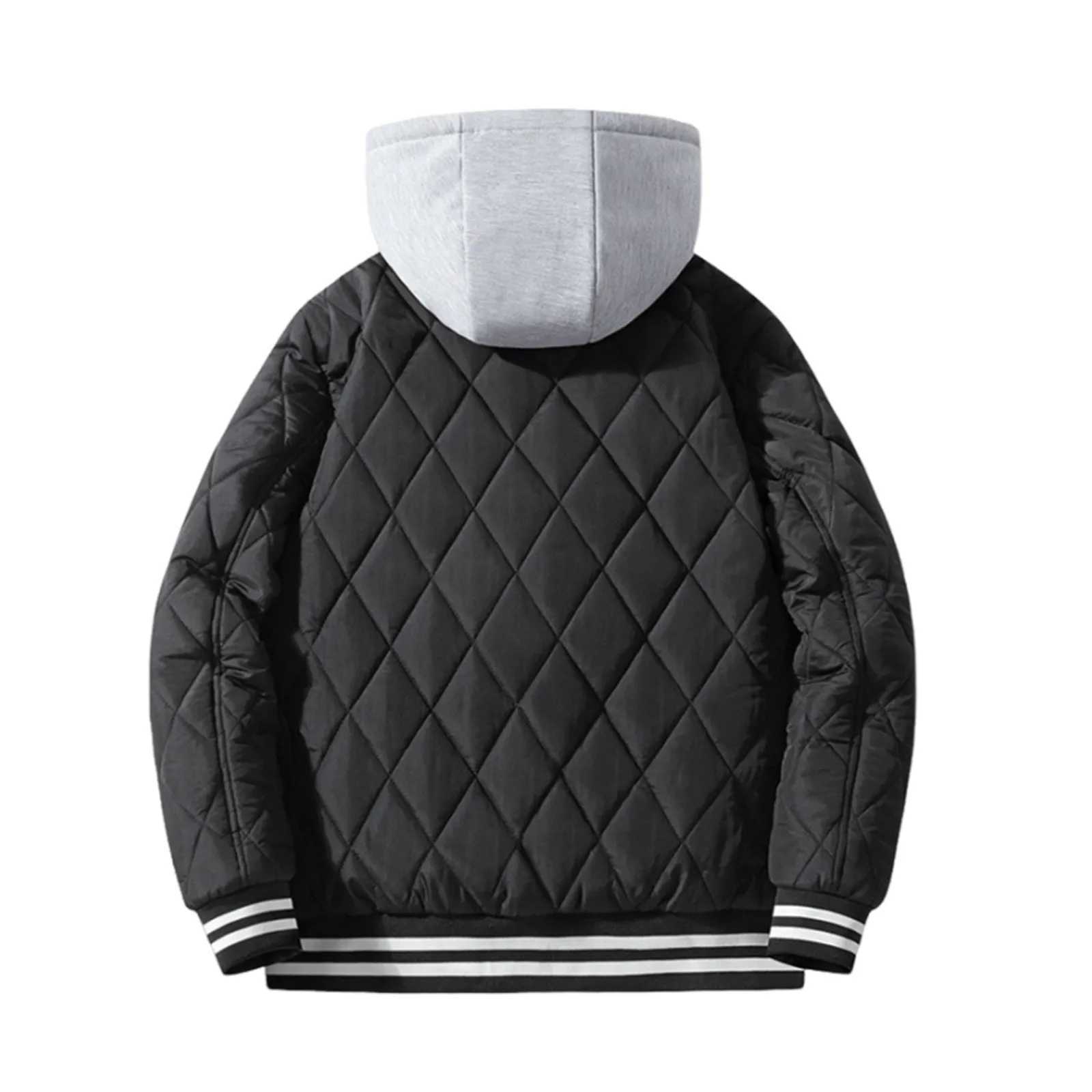 Men Padded Jackets Coats Hooded Detachable Baseball Bomber Jacket Warm Casual Business Loose Comfortable Outerwear Fall Coat LX241018