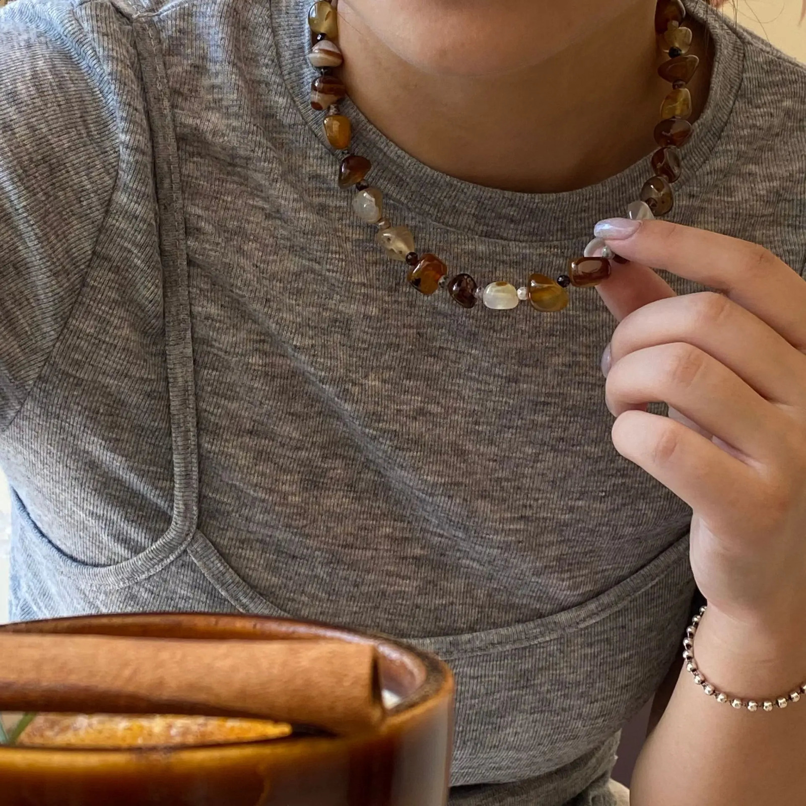 Retro retro irregular natural stone bead n simple necklace chain necklace womens daily jewelry wholesale 241018