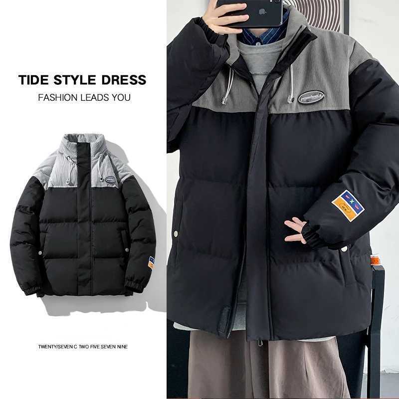 M-8xl Mens Winter Jacket Fashion High Street Splicing Wind Corduroy Thick Warm Parka Men Korean Style Oversized Padded Jacket LX241018