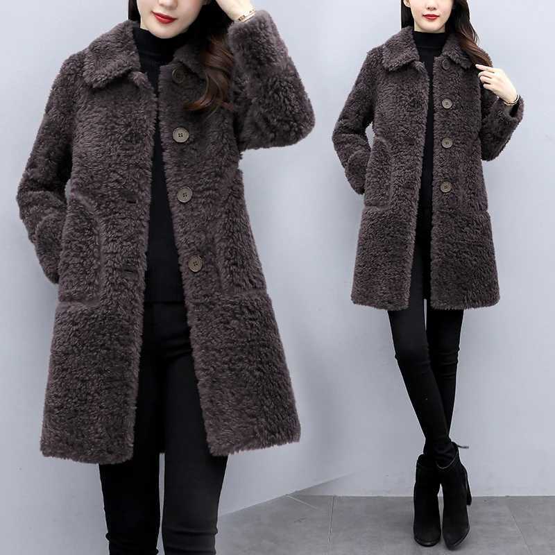 Winter Lamb Velvet Jacket Womens Clothing Autumn Winter 2022 Korean Slim Wool Coat Female Loose Warm Thicken Long Parka OutwearX241018