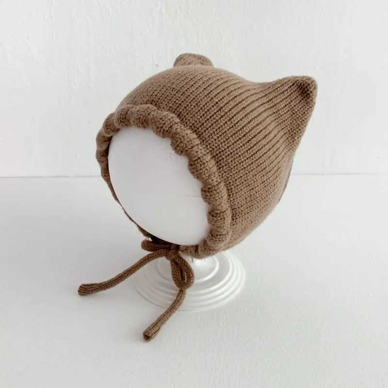 Cute Baby Knitted Hat Autumn Winter Warm Infant Ear Protection Cap Solid Color Cat Ears Kids Boy Girl Crochet Woolen Hat LX241018