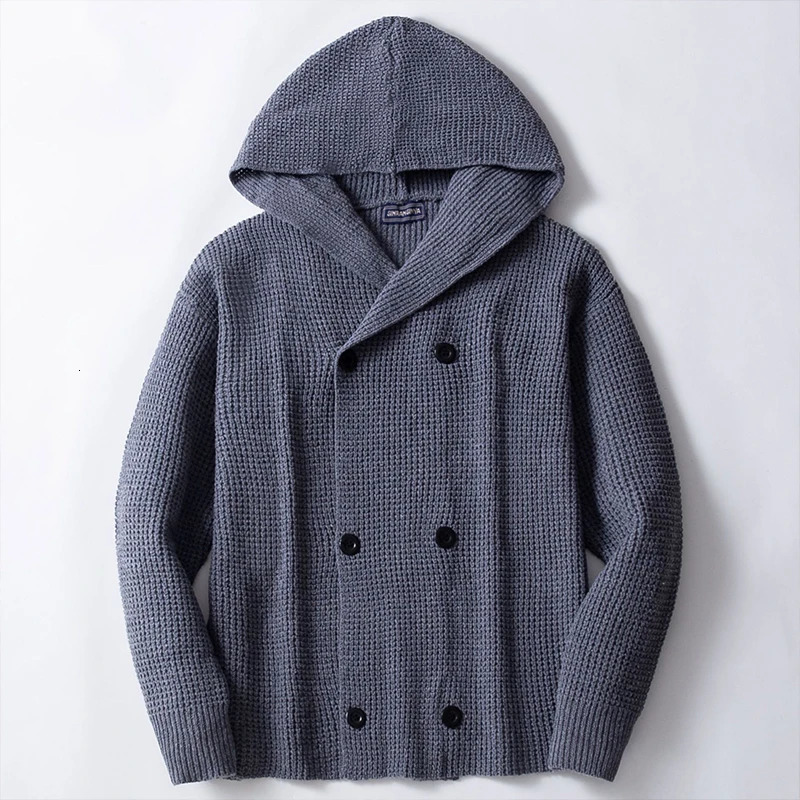 Mens Streetwear Knit Hooded Cardigan Buttondown Long Sleeve Sweater Knitwear Retro Loose Thickened Leisure Hoodie 241018