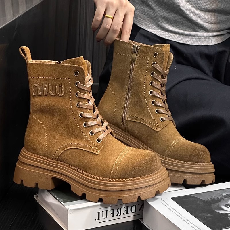 Autumn Winter Retro British Style Frosted Leather Brushed Thick Soled Martin Boots
