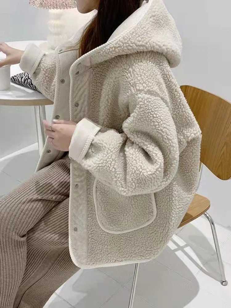 Lambhair Women Thick Coats Korean Zipper Cute Loose Fleece Jackets Autumn Winter Casual Jacket A Line 2024 Sweet JacketX241018