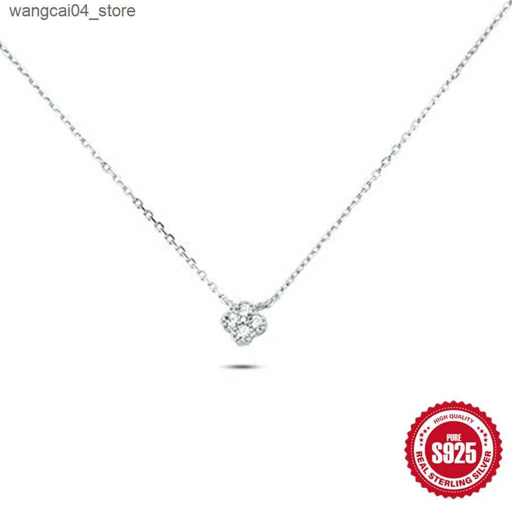Chokers Canner Real 925 sterling silver diamond turquoise flower pendant necklace womens wedding jewelry gift necklace necklace necklace necklace L240