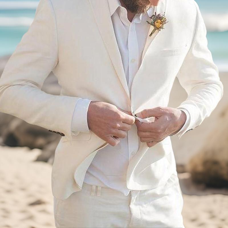 Beige Linen Groom Tuxedo for Wedding Beach Party Summer Men Suits Casual Peaked Lapel Custom 2 Piece Male Coat with Pants