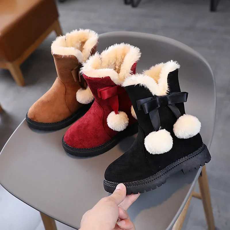 Boots Classic girls winter boots childrens warm and fluffy cotton shoes fashionable top-level childrens snow boots Swt bow princess version H241018