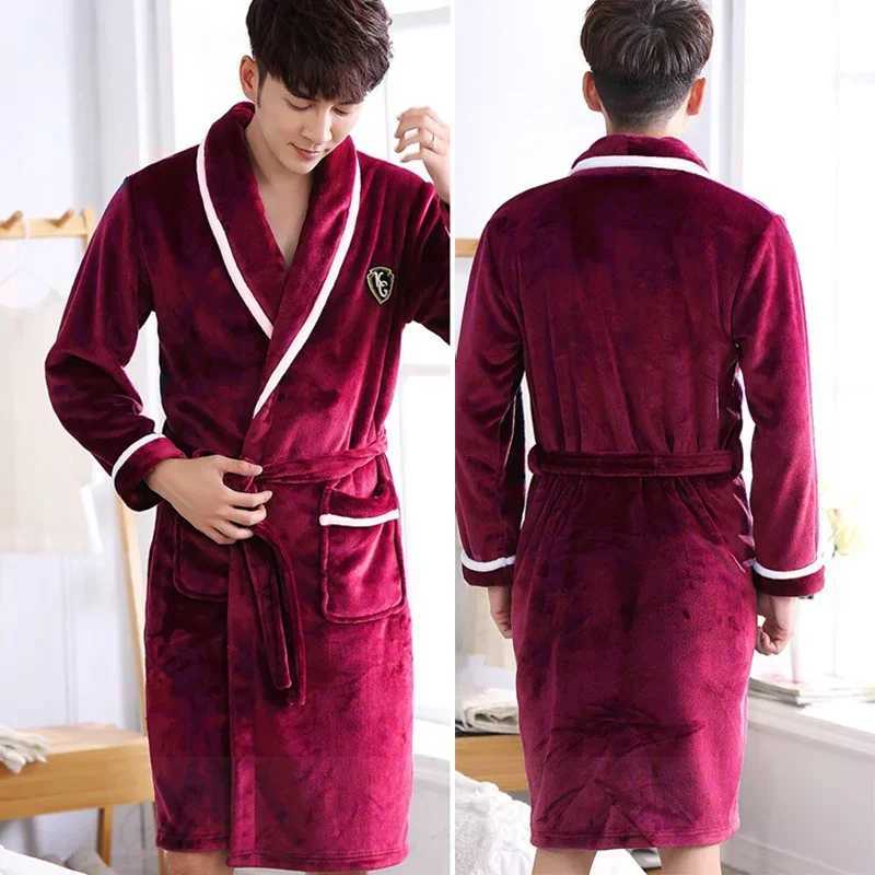 PLUS SIZE Thick Flannel Men Robe Couple Sleepwear Kimono BathRobe Gown Warm Nightwear Loose Coral Fleece Home Clothes LoungewearXJ241018