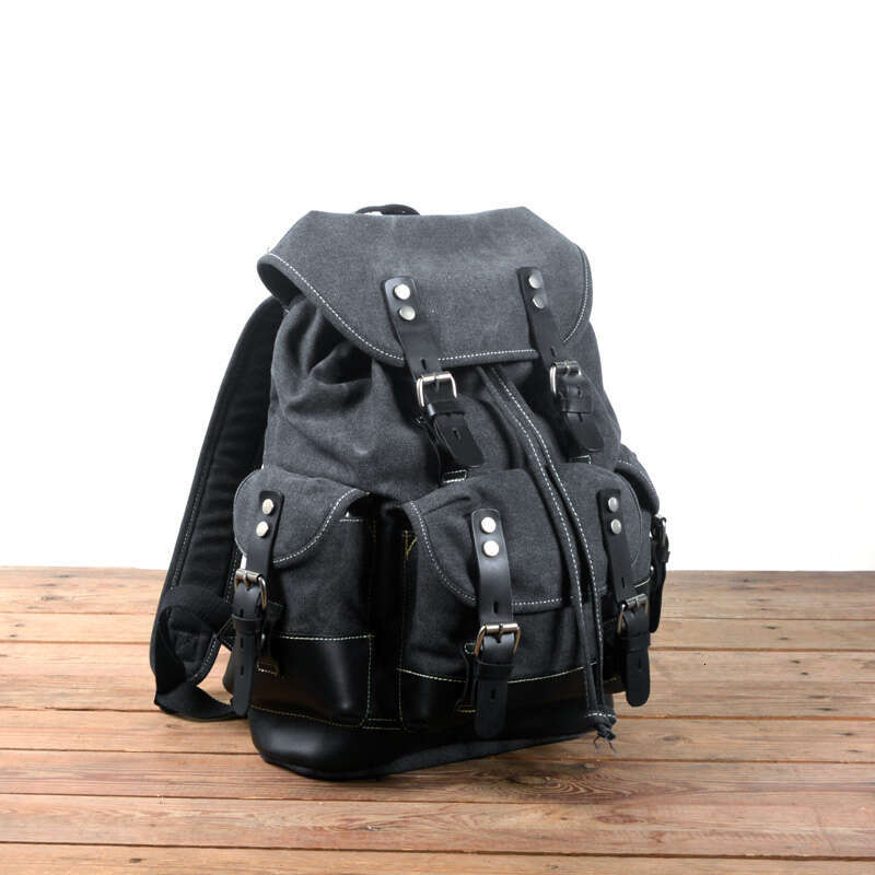 Travel Leather Waxed Canvas Backpack Male Vintage Laptop School Bag Large Waterproof Men Shoulder Hiking Rucack