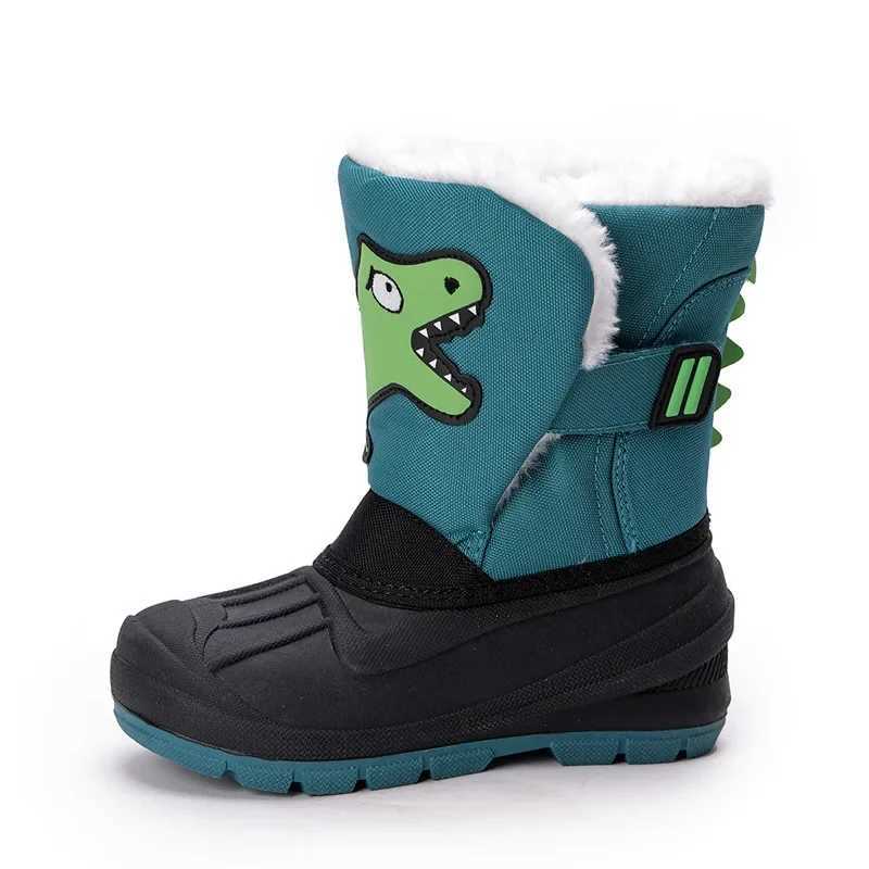 Boots Winter childrens high snow boots baby cartoon dinosaur cute boots boys waterproof and anti slip ski boots girls fashionable cotton shoes H241018