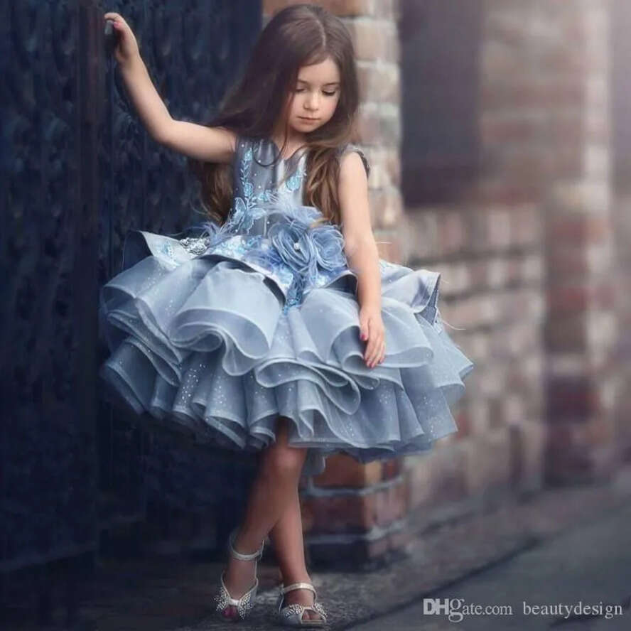 Baby Kids Blue Adorable Tiered Tutu Short Pageant Princess 2019 Glitz Tulle Puffy Wers Girl Dresses Dubai Formal Party Dress