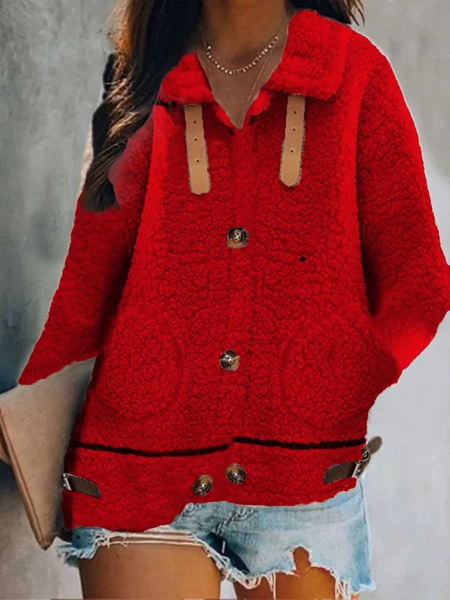 Lamb Wool Jacket Womens Long Sleeved 2023 Loose Autumn and Winter Versatile Thickened Fur Integrated Plush Warm TopX241018