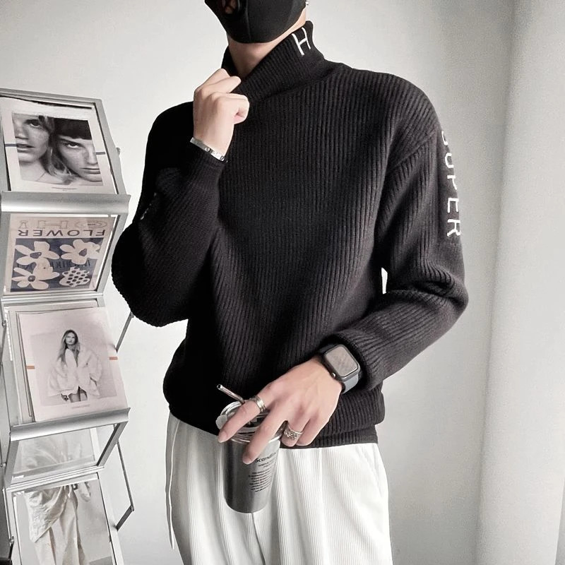 Man High Collar Knitted Sweaters for Men Pullovers Turtleneck White Letter Golf in Selling Products Warm S 241018