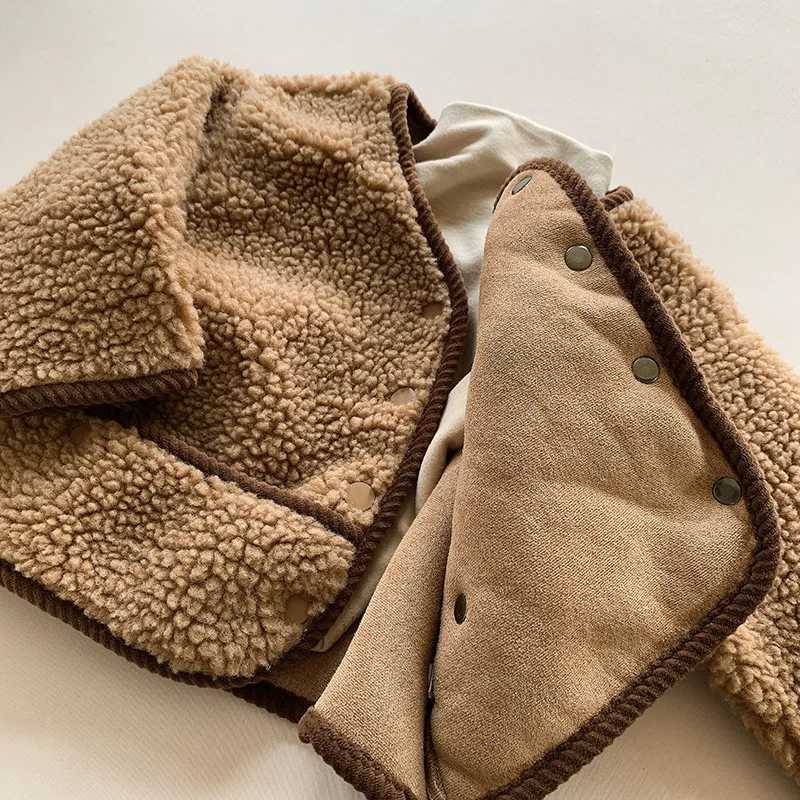 Winter new childrens long sleeved plush coat girls warm open collar wool pure cotton baby boys thick casual jacket childrens clothing M241018