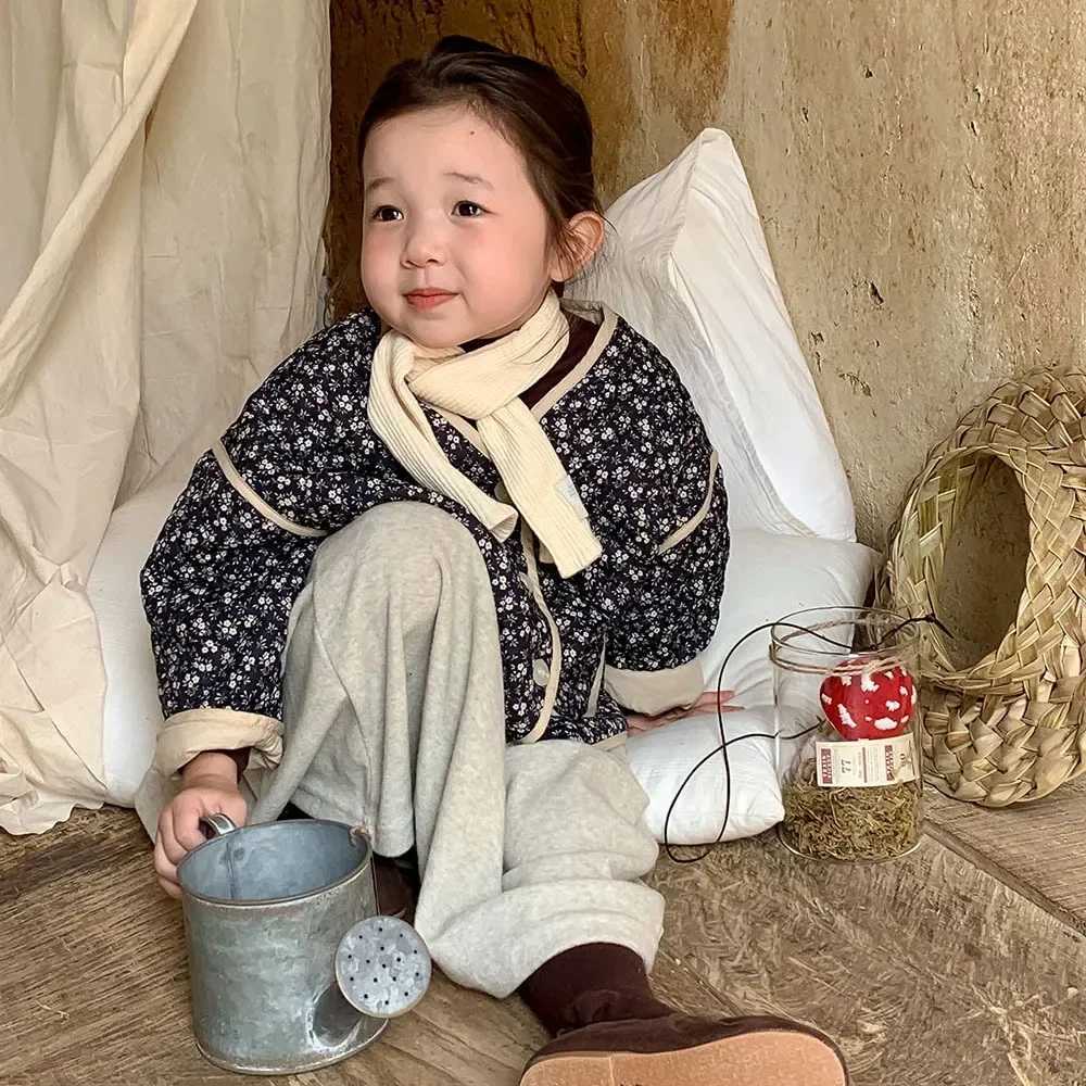 Girls Coat Autumn/Winter New Childrens Clothing Korean Style Girl Baby Foreign Style Flower Cotton Coat Thin Casual M241018