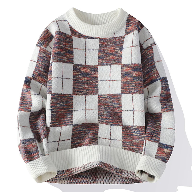 Fall Winter High End y Plaid Sweater Men Korean Fashion Harajuku Mens Jumper Soft Warm Male Knit Handsome Sweaters 241018