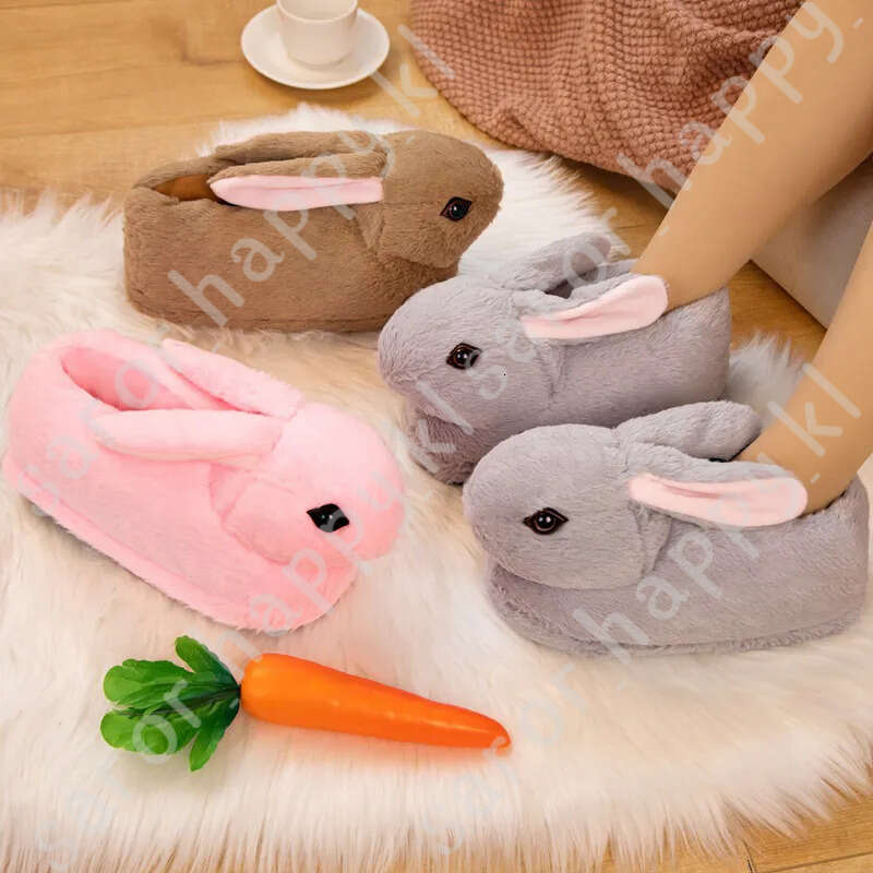 Cute Cartoon Rabbit All Inclusive Winter Warm Home Slippers Adult Girl Lady Plush Head Silent Indoor Floor Women Fun Slippers 694