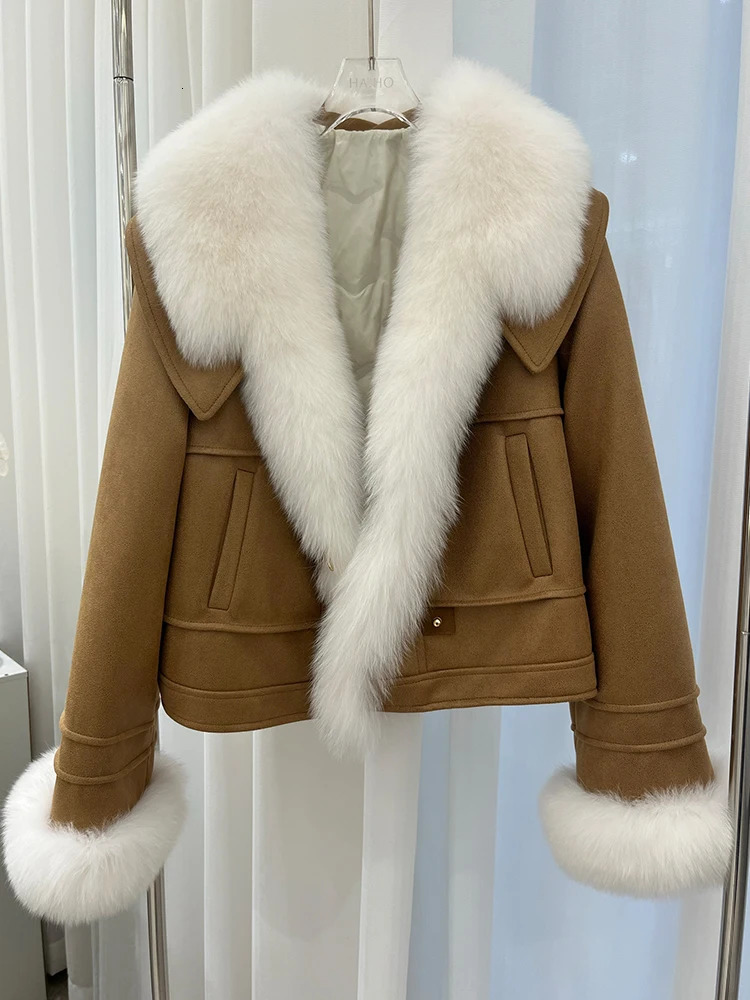 Womens Short Puffer Jacket Coats Winter Goose Down Natural Fox Fur Collar Thick Outerwear 241018