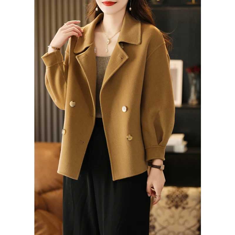 Double-Sided Cashmere Coat for Women Short Korean Loose Horn Buckle Pure 100% Wool Autumn Winter 2024X241009