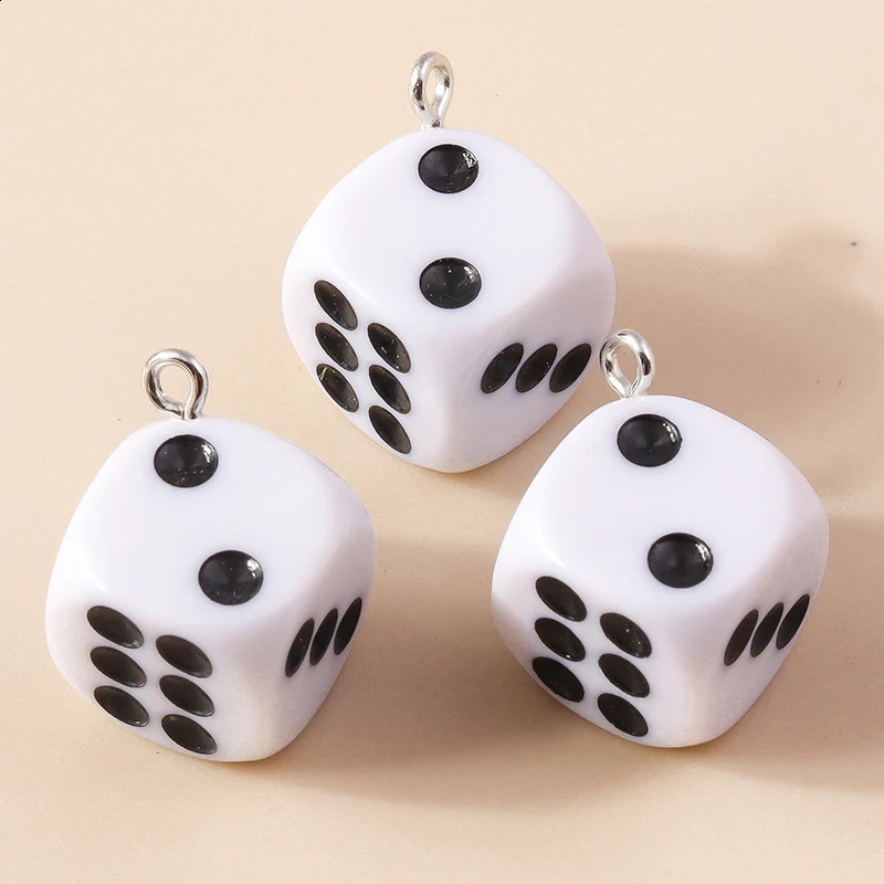 10pcs Cartoon 3D Dice Pendants Charms for Making Jewelry White Black Cube Earrings Necklaces Handmade Accessories 241010