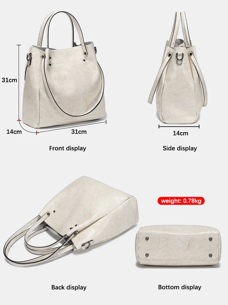 Zency Fashion Brown 100% Genuine Leather Womens Handbag Large Capacity White Shoulder Bag Cross Body Handbag Shopping Bag 2024241018