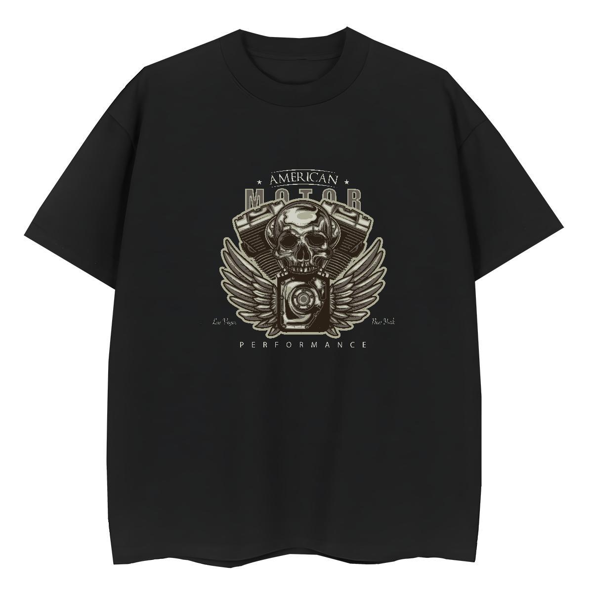 Casual New Womens T Shirts 100% Cotton 230g Breathable Short Sleeve Street Wear skull Unisex Tshirts High quality Black Oversized Tees