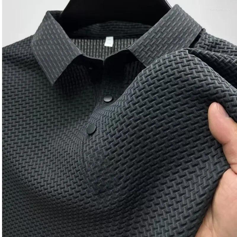 Men's Polos Summer Casual Solid Color Polo Shirt Slim Fit Lapel Short Sleeve Top Versatile Collar For A Slimmer Silhouette B2