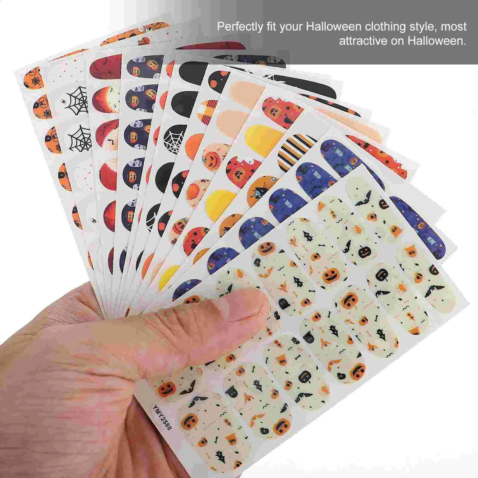 12 Sheets Adhesive Nail Stickers Gothic Halloween Wrapper Manicure Supplies 241017
