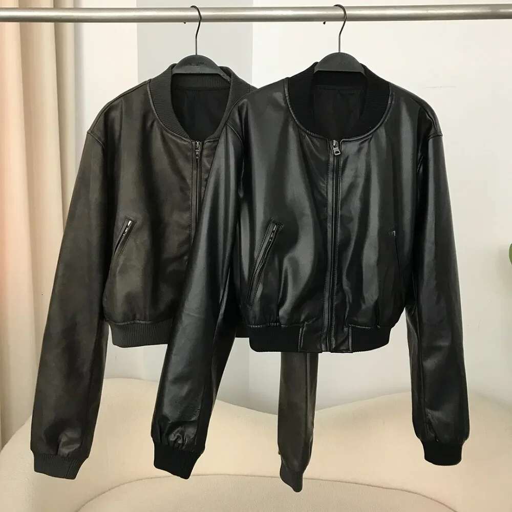Faux Spring Lady Loose Artificial Jacket Vintage Locomotive Style Coat Women Washed Leather Gradient Zipper