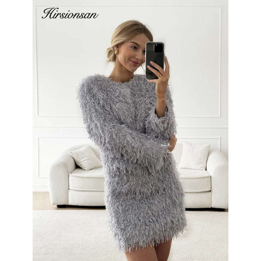 Hirsionsan Christmas New Year Women Sets 2 Pieces Tassels Female Soft Cardigan & Mini Dress Elegant Ladies Knitted Tracuit