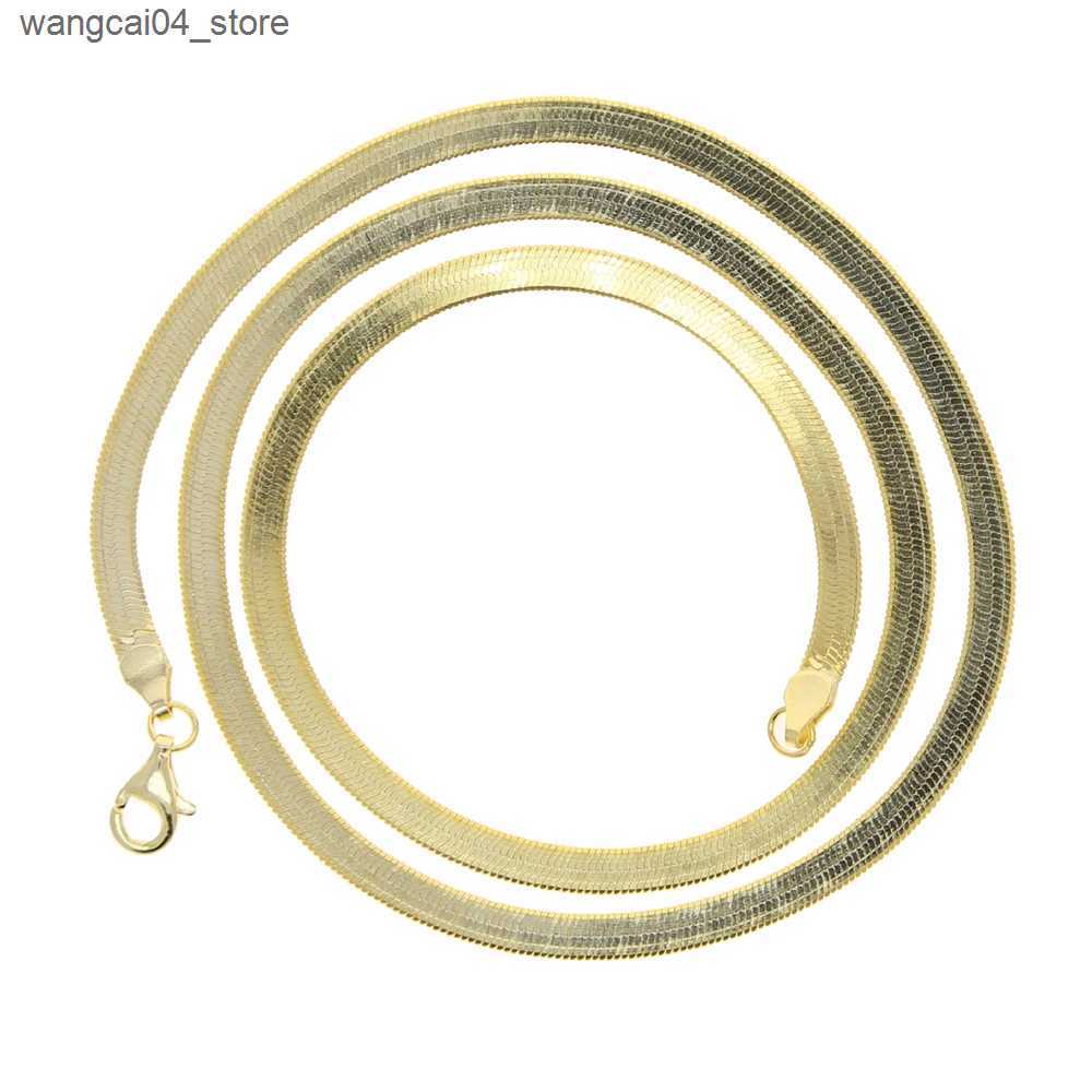 Chokers 100% 925 sterling silver 3mm wide snake bone chain necklace suitable for women exquisite gold flat necklace stacked jewelry L240910