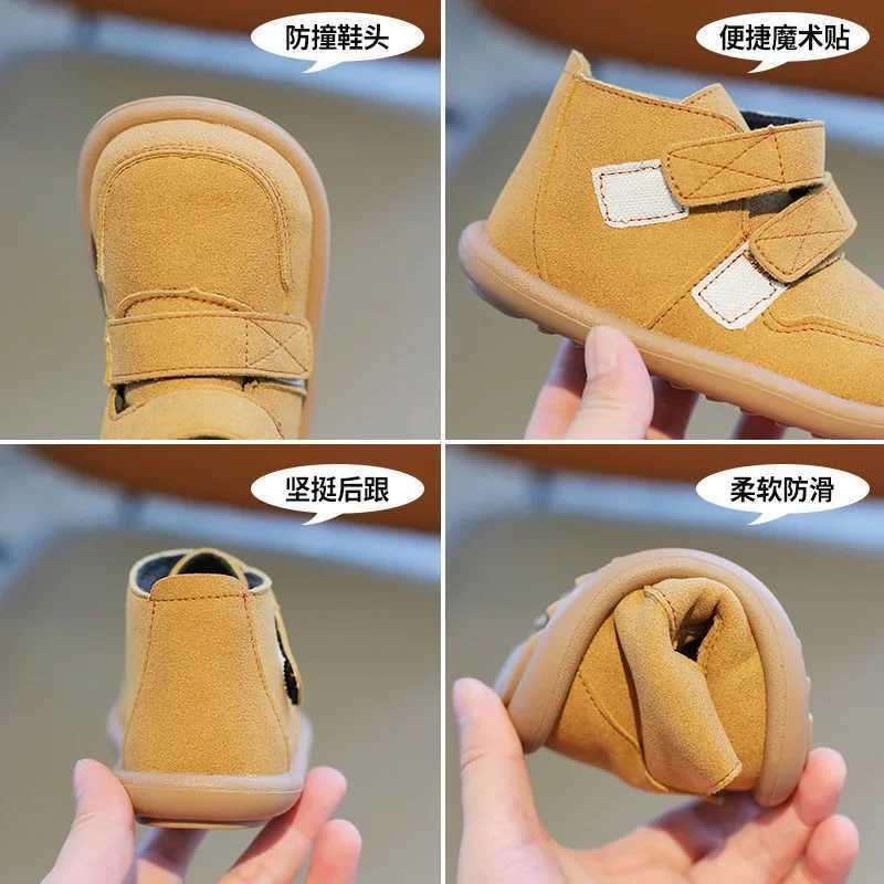 Boots Autumn and winter boys and girls boots outdoor plush childrens casual shoes baby shoes Oxford suede anti slip soft soled childrens ankle boots H
