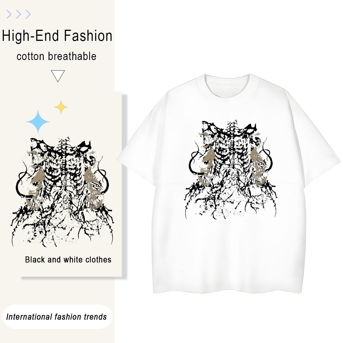 DIY T Shirts Women 230g Cotton O-Neck Short Sleeve Daily Outfit skull Lady T shirt Popular Anime Oversized Clothes