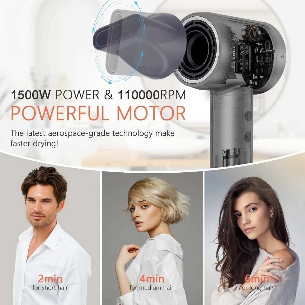 Hair dryer 1500W 110000 RPM brushless motor negative ion high-speed hair dryer low noise 200 million negative ions W241018