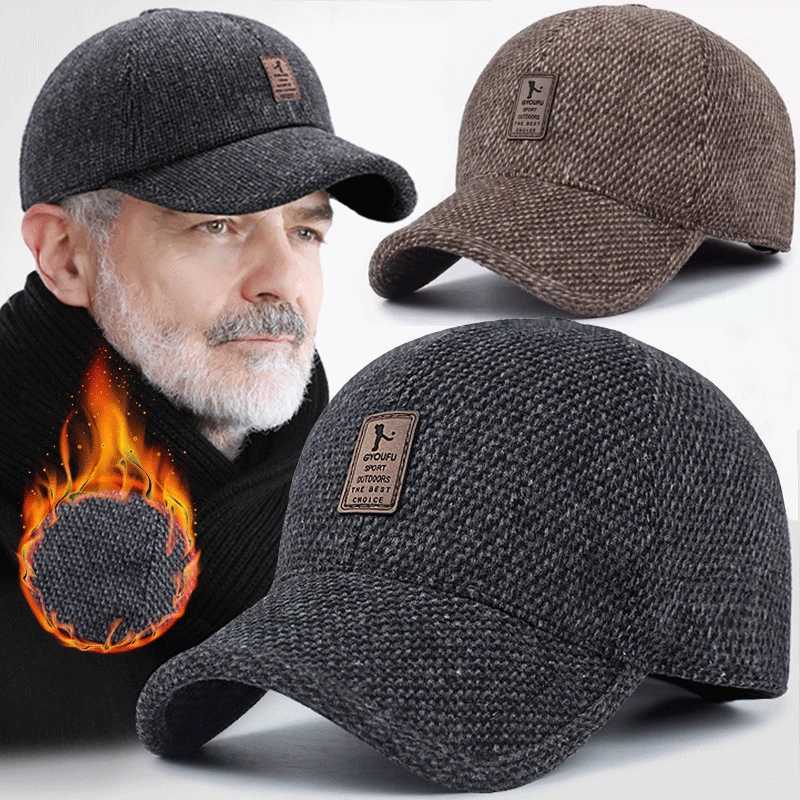 New Baseball Cap Woolen Knitted Winter Ear Cover Baseball Cap Man Thicken Warm Hats with Earflaps Sport Golf Hats SnapbackX241018