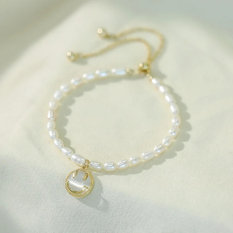 Minar Cute Rice Freshwater Pearl Opal Natural Stone Smile Face Beaded Necklace Womens Bracelet 14K Gold Copper Accessories 241018