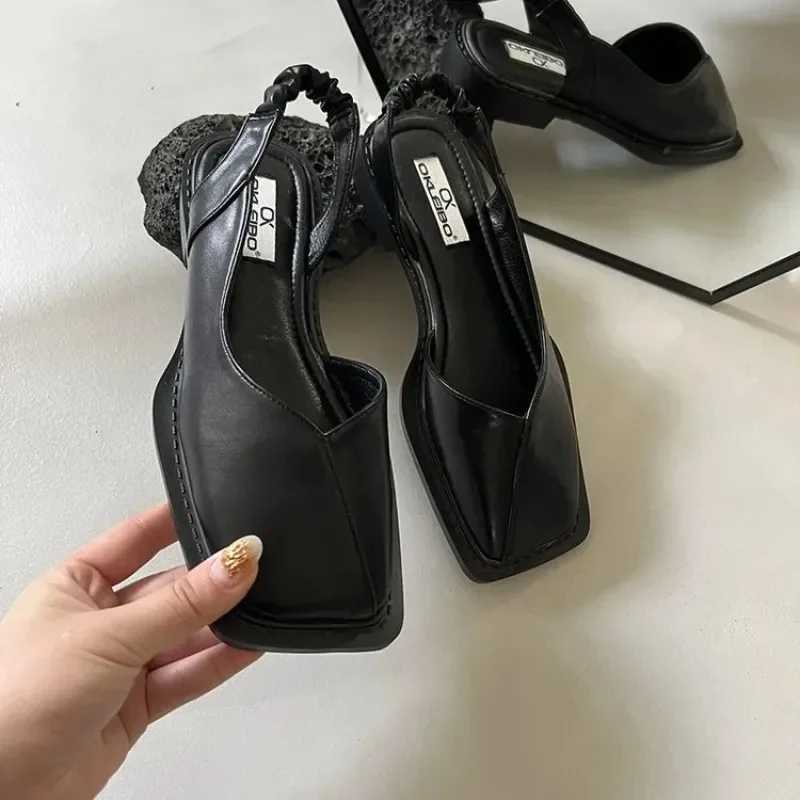 2024 Summer Elegant Womens Sandals Fi Womens Elastic Band Flat Shoes Womens Shallow Party Shoes Square Heel 35-40 Square ToeXJ250319