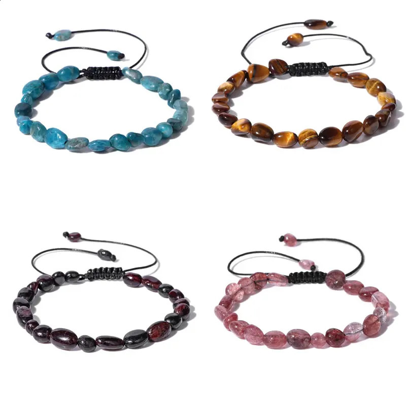 6-8MM Irregular Natural Garnet Crystal Gravel Adjustable Womens Bracelet Suitable for Mens and Womens Healing Energy Party Jewelry 241018