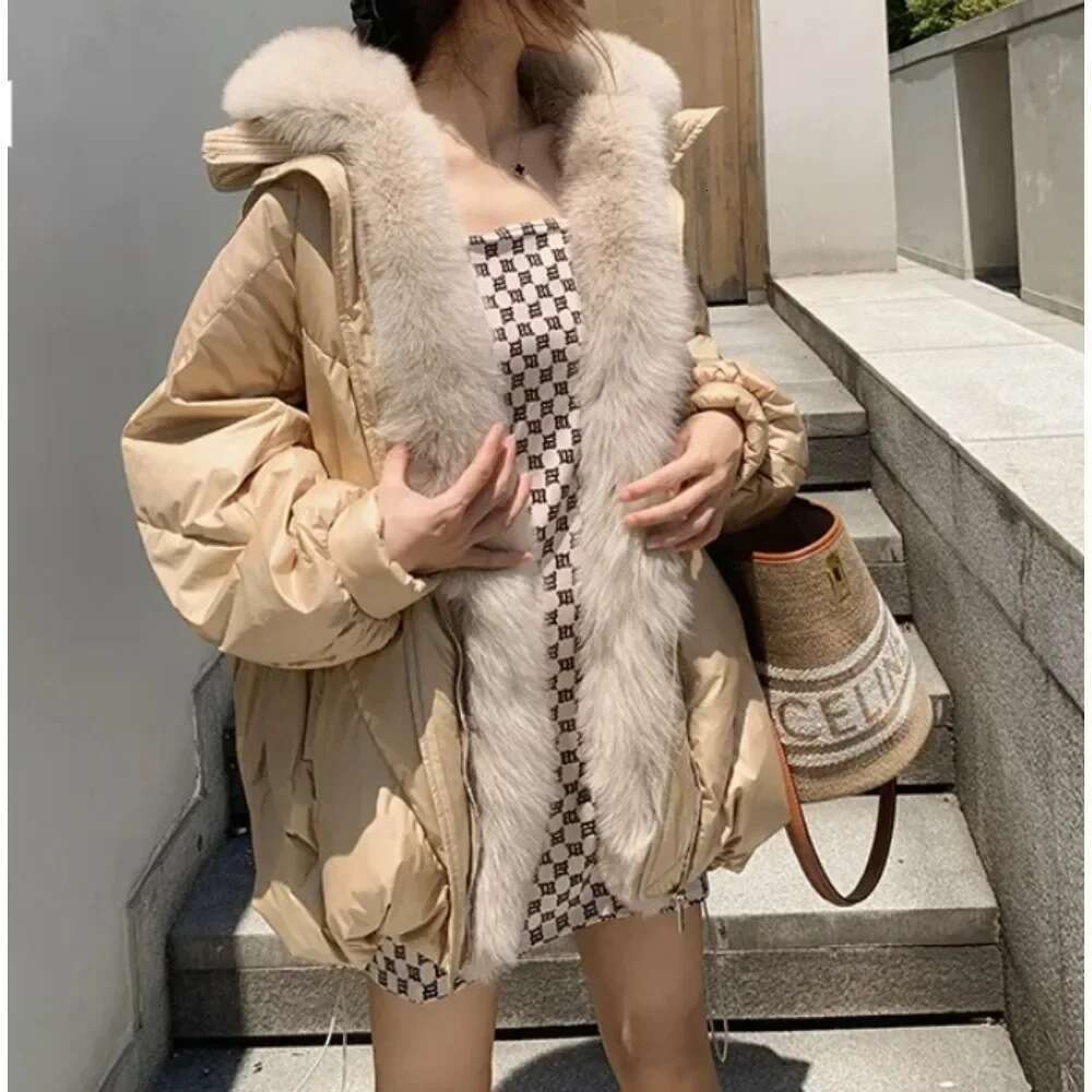 2024 Fashion New Autumn Winter Women's Warm Goose Down Jacket With Real Fox Collar Thick Women Coat Female Outerwear