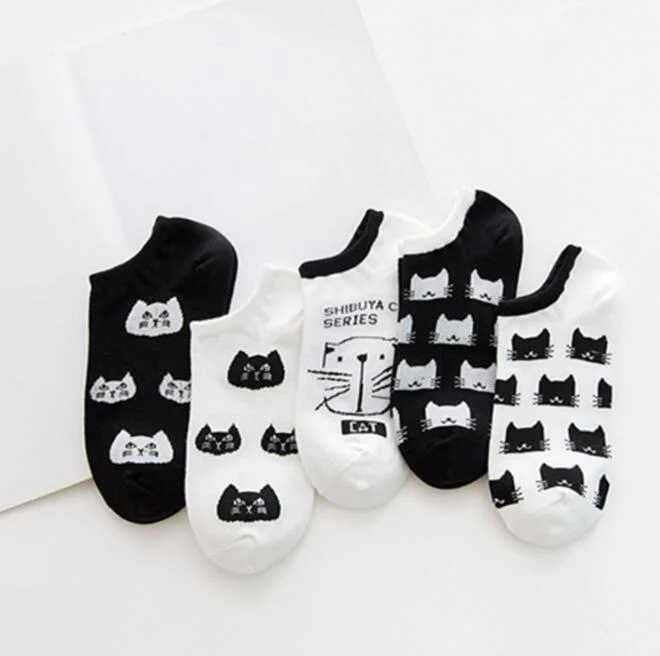 Men's Socks 5 Pairs Women Girls Cute Cartoon Cotton Socks Short Summer Ankle Socks Y240830N7AG