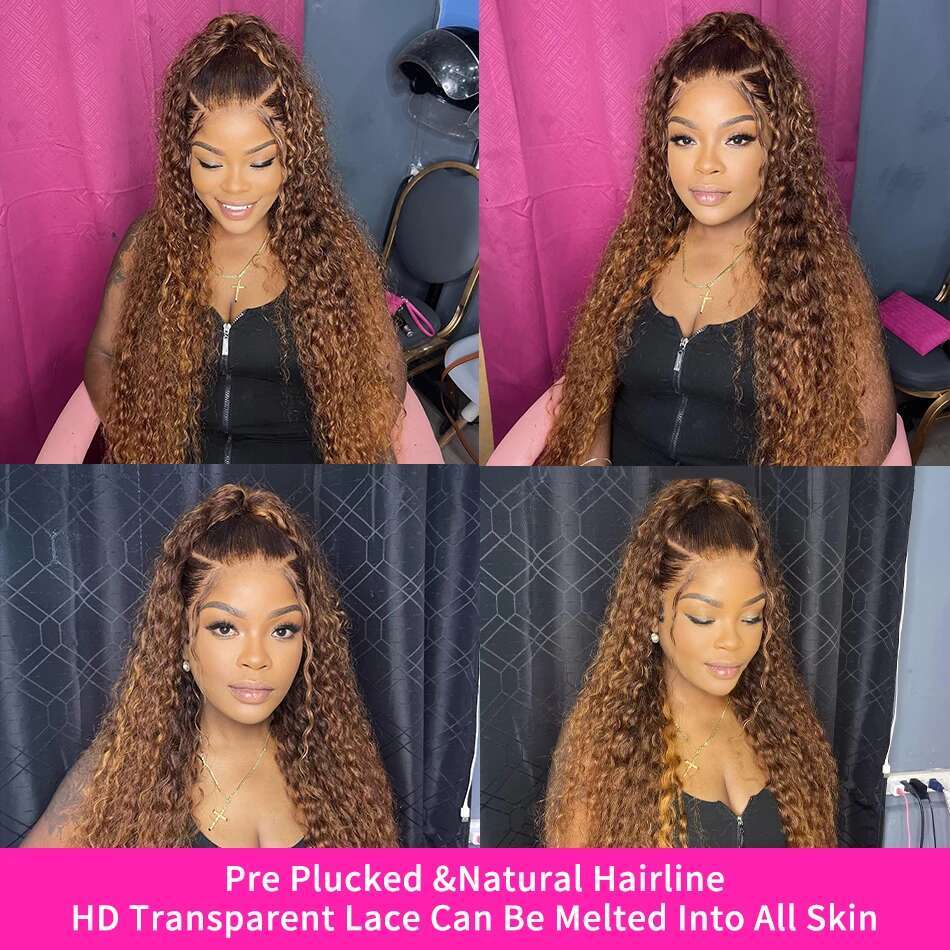 30 Inch Highlight Ombre 13x4 Lace Front Curly Human Hair Wig High Density Colored 13x6 HD Deep Wave Frontal Wigs For Women