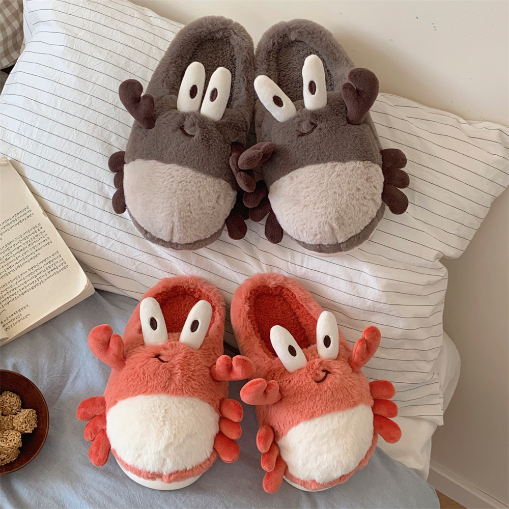 2024 New Fashionable Home Designer Casual Bedroom Soft Soled Woolen Shoes For Women Fun And Cute 3D Crab Cotton Slippers Free Shipping