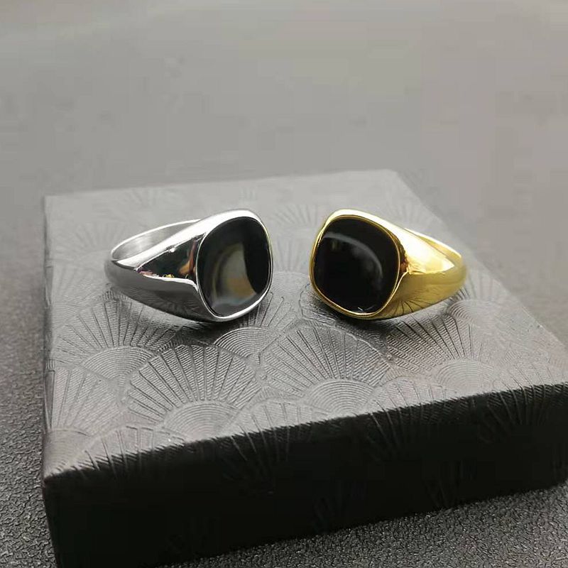 Hip Hop Simple Black Oil Drip Ring High Polished Stainless Steel 18k Gold Plated Men Jewelry