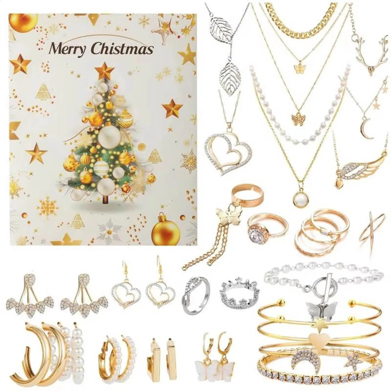 Christmas Jewelry Arrival Calendar 24 Day Countdown Christmas Calendar Fashion Earrings Necklace Ring Bracelet 241018
