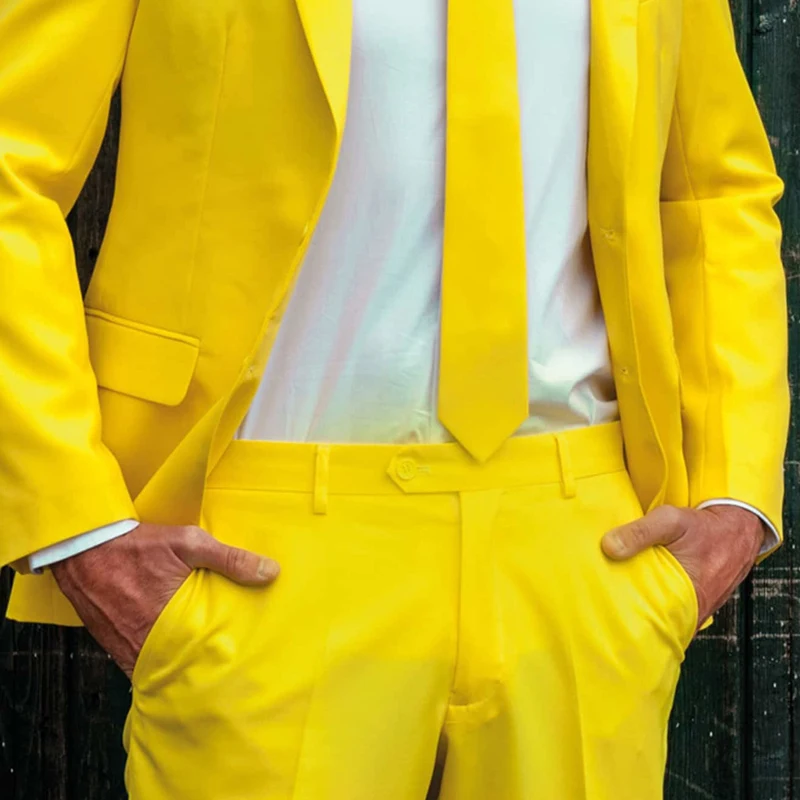 Yellow Formal Prom Suits For Mens Slim Fit 2 Pieces Groom Tuxedo Male Fashion Wedding Costume Notched Lapel Jacket With Pants
