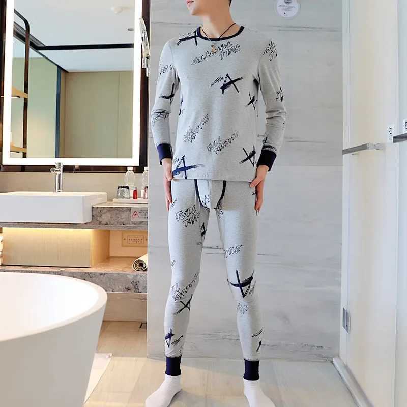 Men's Thermal Underwear Youth autumn clothing and pants set mens cotton Korean version slim fit thermal underwear thin close fitting underwear Y2