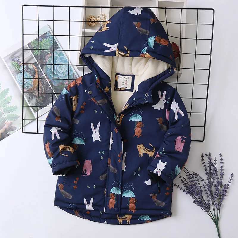 Raise Autumn Winter Baby Girl Parkas Animal Printed Windproof Wool Warm Childrens Coat M241018
