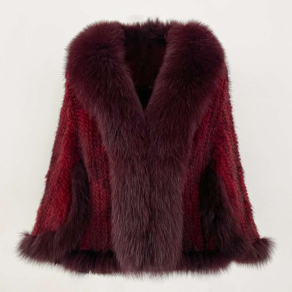 Real Coat Women Autumn Winter Shawl Fashion Knitted Genuine Mink Jacket Cape Scarf Natural Fox Fur Collar Cloak